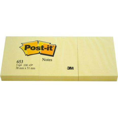 Αυτοκόλλητα χαρτάκια POST-IT 3Μ 653 κίτρινα 51x38 Τμχ.3  φύλλα 100 Κίτρινο